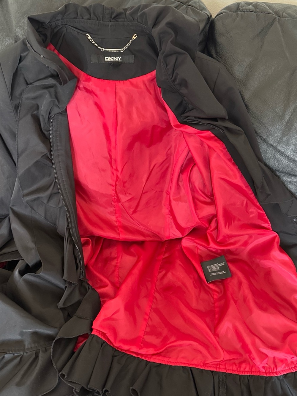 DKNY Black Ruffle Blazer with Red Satin Lining - Picture 6 of 8